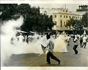 Teargas: Demonstration against Soviet influence, New Delhi, India