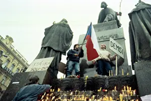 Khol: Demonstration - Wenceslas Square - statue - monument