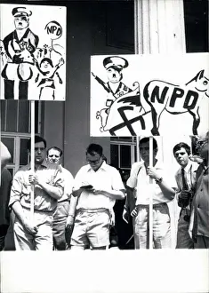 Karlsruhe: Demonstrators outside building in Karlsruhe, Germany