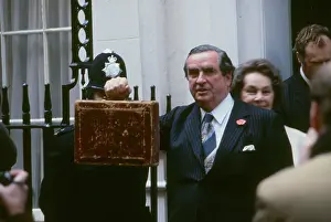 Budgets: Denis Healey with Labour budget box 1978