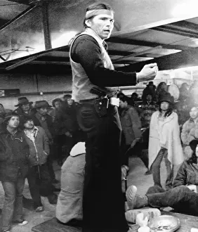 Lakota: Dennis Banks, speaks to the Indians during the