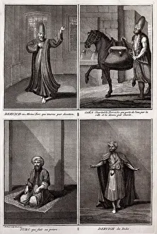 Depictions: Three depictions of Dervishes and one of a Turk at prayer