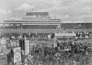 Bookies: Derby Day at Epsom with grandstand, 1895