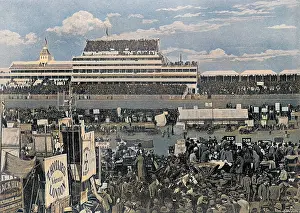 Epsom: Derby Day at Epsom with grandstand, 1895