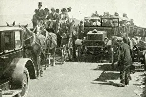 Charabanc: Derby Day at Epsom racecourse, Epsom Downs, Surrey