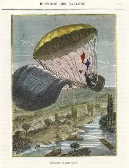 Garnerin: Descent by parachute of Jacques Garnerin from a balloon