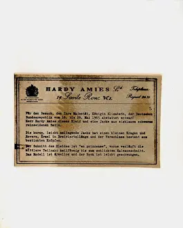 Typewritten: Description of dress and jacket by Hardy Amies
