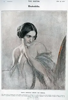 Deshabille: Deshabille, illustration of woman in front of mirror