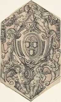 Escutcheon: Design for a Coat of Arms with Putti holding Garlands
