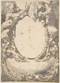 Satyrs: Design for a Double Cartouche flanked by Satyrs