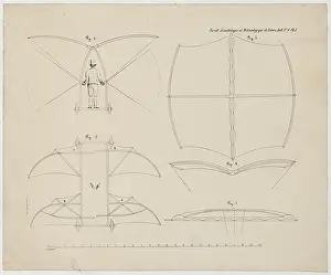 Balloonists: Design drawing for a man-powered flying machine designed by