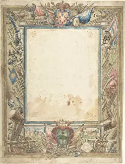 Armorial: Design for a Frame with Armorial Trophies, the