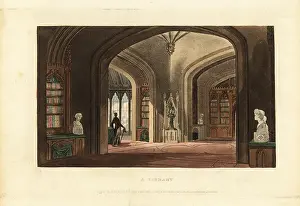 Regency Era: Design for a Gothic-style library Regency Era