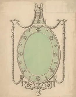 Swags: Design for an Oval Mirror, Surmounted by an Urn