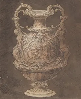 Cartouche: Design for an Urn with Four Putti in Central Cartouche