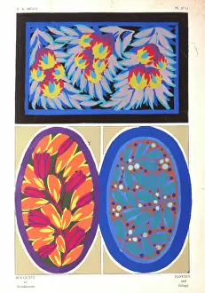 Flowered: Three designs of leaves and flowers by E A Seguy