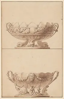 Coolers: Two designs for wine coolers, ca. 1750, Pen and