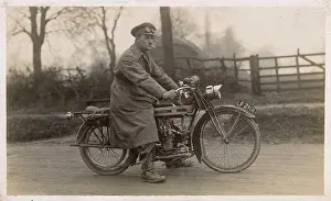 Peaked: Despatch rider with Douglas motorcycle, WW1