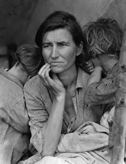 Pickers: Destitute pea pickers in California. Mother of seven childre