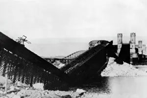 Blown: Destroyed bridge in Poland, 1939
