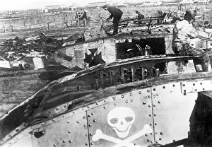 Disarmed: Destroyed German tank, around 1920
