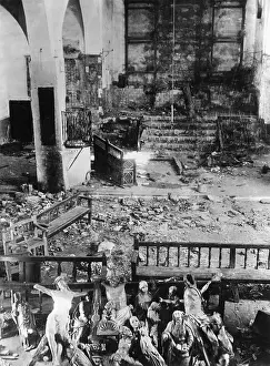 Partially: Destroyed interior of a church in Madrid, 1936