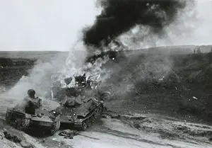 Bsloclcgr: Destroyed Soviet tanks at Junourcia, during the
