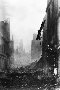 Largely: Destroyed street in Frankfurt am Main