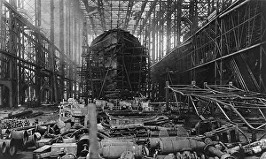 Unspecified: Destroyer on stock in a navy ship-building yard