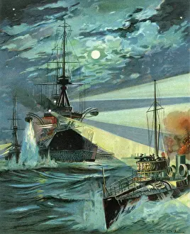 Finding: Destroyers attacking a Battleship by night