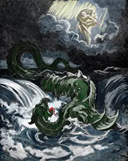 Mythical Creatures: Destruction of Leviathan, 1865. Engraving by Gustavo Dore. C