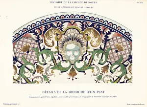 Auguste Le Brument: Details of the border of a polychrome plate, Rouen