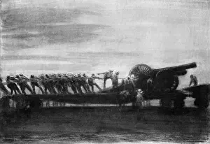 Railhead: Detraining a Howitzer by moonlight, Palestine, WW1