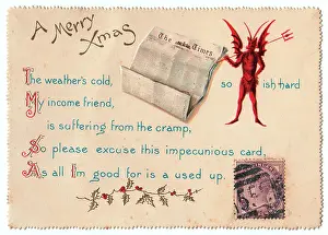 Franked: Devil with comic verse on a Christmas card