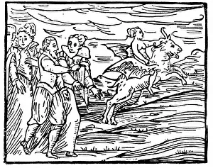 Sabbath: The Devil, in form of a flying goat, carrying