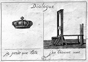 Guillotine: Dialogue. Satiric Engraving About the