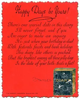 Puns: Diary with comic verse on a birthday card