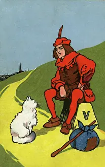 Dick Whittington and his cat on a postcard