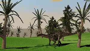 Dicraeosaurus: Dicraeosaurus walking across an open field
