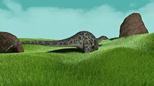 Diplodocid: Dicraeosaurus walking across prehistoric grasslands