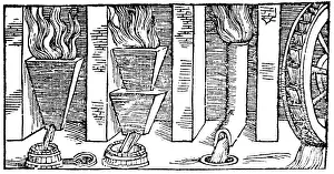 Blast: Different forms of blast furnace. Bellows supplying