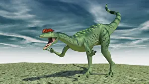 Sinemurian: Dilophosaurus hunting in an open desert