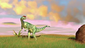 Sinemurian: Dilophosaurus hunting in an open field