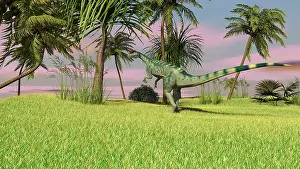 Sinemurian: Dilophosaurus hunting in an open field