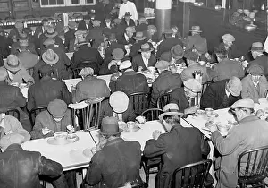 Transitional: Dining room of an emergency shelter, 1933