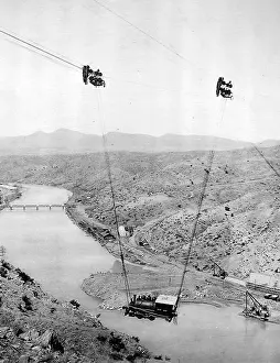 Swung: Dinky engine slung from cables in New Mexico