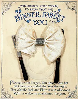 Puns: Dinner setting with comic verse on a Christmas card
