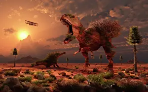 Exhibit: Dinosaur sculpture park with life-size dinosaurs carved out