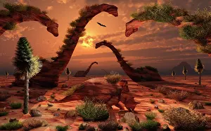 Exhibit: Dinosaur sculpture park with life-size dinosaurs carved out