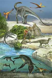 Pterosaur: Dinosaurs and aquatic reptiles in a prehistoric environment